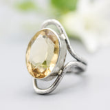 Radiant Faceted Citrine Ring Sterling Silver Bezel and Double Band Statement Piece