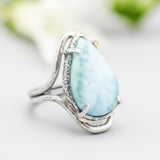 Ocean Inspired Larimar Ring Handcrafted Sterling Silver and Brass Statement Piece