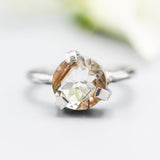 Cosmic Rutilated Quartz Ring Sterling Silver Bezel Set with Oxidized Band