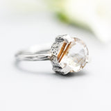 Cosmic Rutilated Quartz Ring Sterling Silver Bezel Set with Oxidized Band