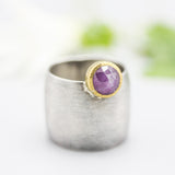 Blush Elegance Pink Sapphire Ring  Brass and Oxidized Sterling Silver Statement Piece