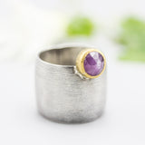 Blush Elegance Pink Sapphire Ring  Brass and Oxidized Sterling Silver Statement Piece