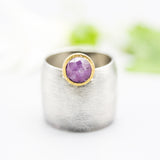 Blush Elegance Pink Sapphire Ring  Brass and Oxidized Sterling Silver Statement Piece