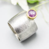 Blush Elegance Pink Sapphire Ring  Brass and Oxidized Sterling Silver Statement Piece