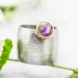 Blush Elegance Pink Sapphire Ring  Brass and Oxidized Sterling Silver Statement Piece