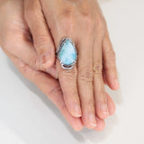 Ocean Inspired Larimar Ring Handcrafted Sterling Silver and Brass Statement Piece