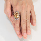 Radiant Faceted Citrine Ring Sterling Silver Bezel and Double Band Statement Piece