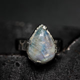 Mystical Teardrop Moonstone Ring Handcrafted in Sterling Silver