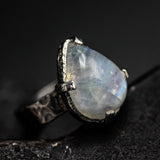 Mystical Teardrop Moonstone Ring Handcrafted in Sterling Silver