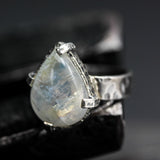 Mystical Teardrop Moonstone Ring Handcrafted in Sterling Silver