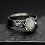Celestial Moonstone Ring Handcrafted Textured Sterling Silver