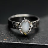 Celestial Moonstone Ring Handcrafted Textured Sterling Silver