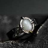 Celestial Moonstone Ring Handcrafted Textured Sterling Silver