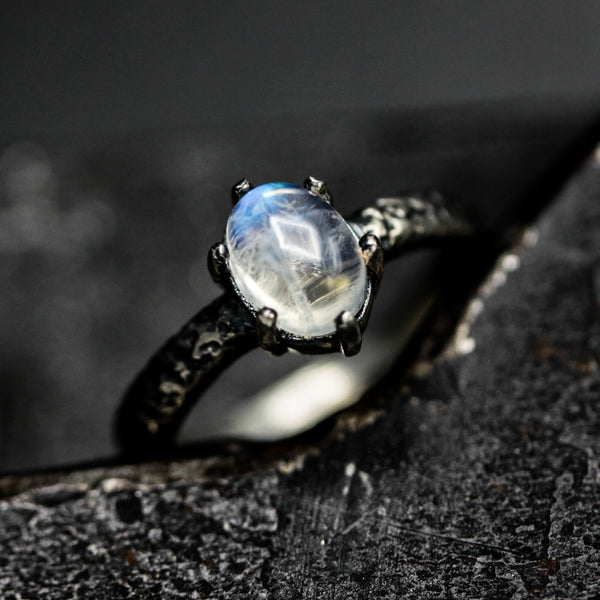 Elegant Oval Moonstone Ring Handcrafted Sterling Silver