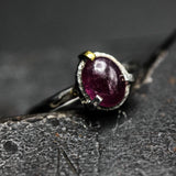 Oval Cabochon Ruby Ring  Sterling Silver Bezel and Prongs Setting Free Resizing