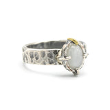Celestial Moonstone Ring Handcrafted Textured Sterling Silver