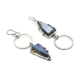 Triangle Labradorite earrings with silver circle loop on oxidized sterling silver hooks