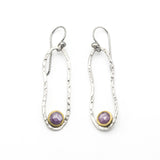 Sterling silver oxidized in peanut shape earrings with Pink sapphire on silver hooks