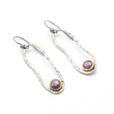 Sterling silver oxidized in peanut shape earrings with Pink sapphire on silver hooks