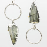 Triangle Labradorite earrings with silver circle loop on oxidized sterling silver hooks
