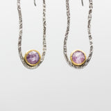 Sterling silver oxidized in peanut shape earrings with Pink sapphire on silver hooks