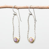 Sterling silver oxidized in peanut shape earrings with Pink sapphire on silver hooks