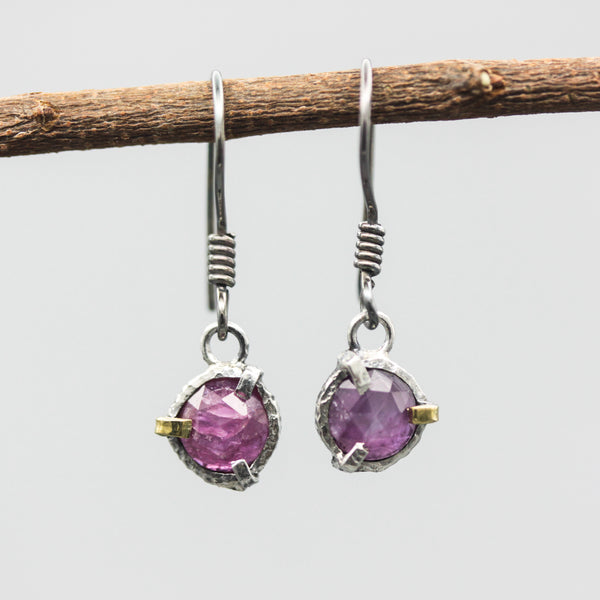 Tiny faceted Pink sapphire earrings with sterling silver hooks style