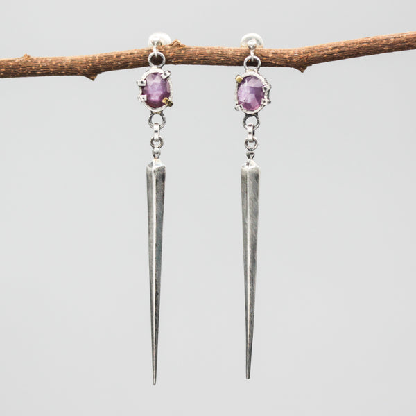 Oval faceted pink sapphire earrings with silver stick on sterling silver stud style