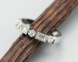 Diamond princess and round shape wedding ring with white gold flat band