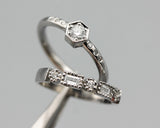 Diamond wedding ring in bezel and prongs setting with white gold band(set of 2)