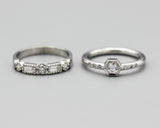 Diamond wedding ring in bezel and prongs setting with white gold band(set of 2)