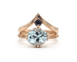 Set of 2 Blue tone, Blue topaz cocktail ring with 14k rose gold texture design band with Blue sapphire ring 14k Rose gold crown design