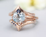 Set of 3 Blue tone, Blue topaz cocktail ring with 14k rose gold texture design band with Rose gold Blue sapphire ring crown design