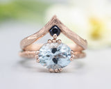 Set of 2 Blue tone, Blue topaz cocktail ring with 14k rose gold texture design band with Blue sapphire ring 14k Rose gold crown design