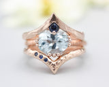 Set of 3 Blue tone, Blue topaz cocktail ring with 14k rose gold texture design band with Rose gold Blue sapphire ring crown design