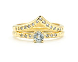 Set of 2 Round faceted blue topaz ring and tiny diamonds on 14k gold set with 14k gold hammer texture design band ring and tiny 15 diamond