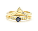 Set of 2 Blue sapphire ring in prongs setting with diamond on 14k gold band set with 14k gold band ring with tiny 3 diamond on the side