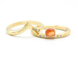 Set of 2 Oval sunstone ring in prongs setting with diamond on 14k gold band set with 14k gold band ring with tiny 3 diamond on the side