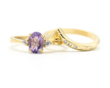 Set of 2 Oval faceted amethyst ring with tiny round diamonds side set with 14k gold band set with 14k gold band ring with tiny 3 diamond