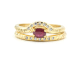 Set of 2 Oval faceted Ruby ring with tiny diamonds on 14k gold band set with 14k gold band ring with tiny 7 diamond on the center