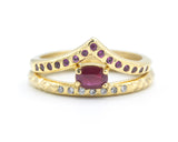 Set of 2 Oval faceted Ruby ring with tiny diamonds on 14k gold band set with 14k gold band ring and tiny 15 ruby on the center