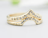 Set of 2 14k gold with line texture ring and tiny 7 diamond set with 14k gold hammer texture band ring and tiny 15 diamond on the center