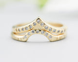 Set of 2 14k gold with line texture ring and tiny 7 diamond set with 14k gold hammer texture band ring and tiny 15 diamond on the center