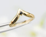 Black spinel ring 14k gold crown design with geometric texture thick band