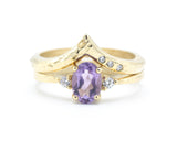 Set of 2 Oval faceted amethyst ring with tiny round diamonds side set with 14k gold band set with 14k gold band ring with tiny 3 diamond