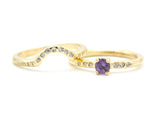 Set of 2 Round faceted amethyst ring with tiny diamonds on 14k gold band set with 14k gold band ring with tiny 7 diamond on the center