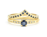 Set of 2 Round faceted blue sapphire ring and diamonds on 14k gold band set with 14k gold band ring and tiny 15 blue sapphire on the center