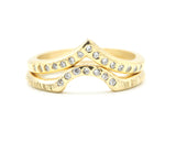 Set of 2 14k gold with line texture ring and tiny 7 diamond set with 14k gold hammer texture band ring and tiny 15 diamond on the center