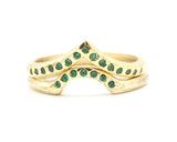 Set of 2 14k gold with line texture band ring and 7 emerald set with 14k gold with geometric band ring and tiny 15 emerald on the center