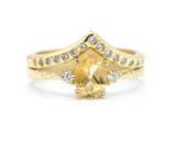 Set of 2 Oval Citrine ring and diamond side set in prongs setting with 14k gold band set with 14k gold band ring and tiny 15 diamond